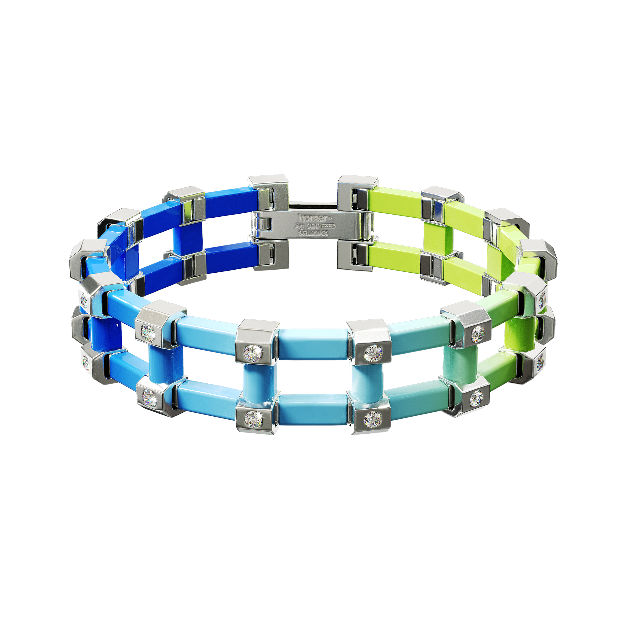 A detail of Sodium Bracelet in Chet Blue Gradient